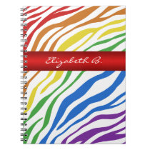 Zebra Print Rainbow Mix Red Personalized Notebook