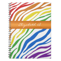 Zebra Print Rainbow Orange Personalized Notebook