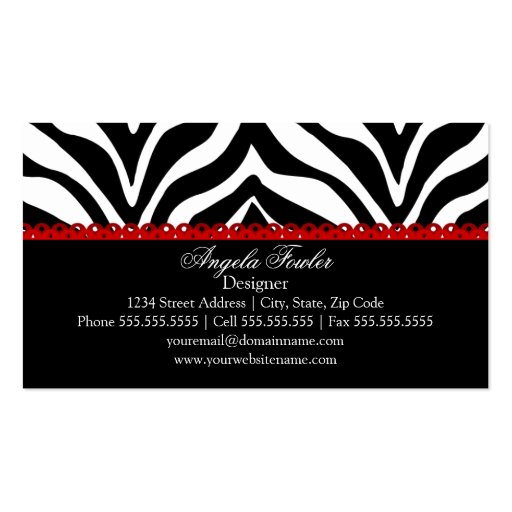 Zebra Print & Red Lace Elegant Business Cards (back side)