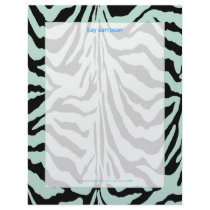 Zebra print, retro colors baby blue + black letterhead