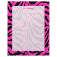 Zebra print, retro colors fuschia + black letterhead