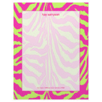 Zebra print, retro colors fuschia + lime green letterhead