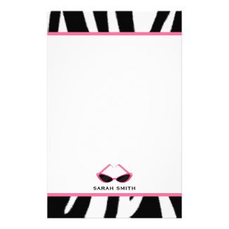 Zebra Print & Retro Pink Sunglasses Stationery Design