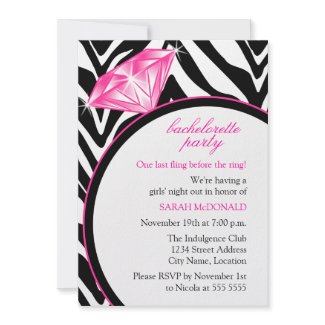 Zebra Print & Ring Bachelorette Party Invitation invitation