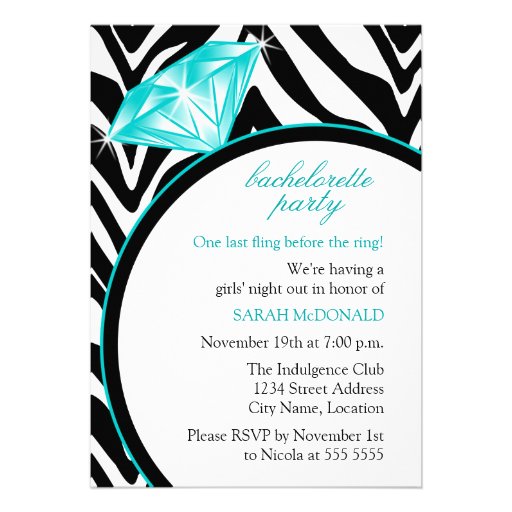 Zebra Print & Ring  Bachelorette Party Invitation