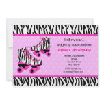 Zebra Print Roller Skates Birthday Invitations