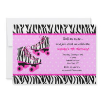Zebra Print Roller Skates Birthday Invitations