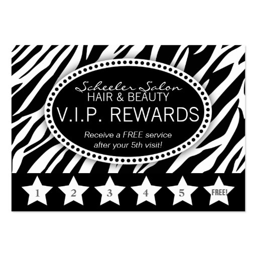 Zebra Print Salon Loyalty Rewards Card Business Card Template (front side)
