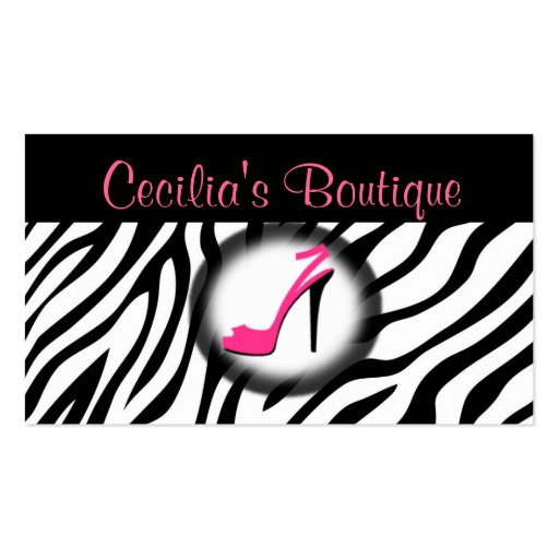 Zebra Print Shoe Boutique Business Card Pink
