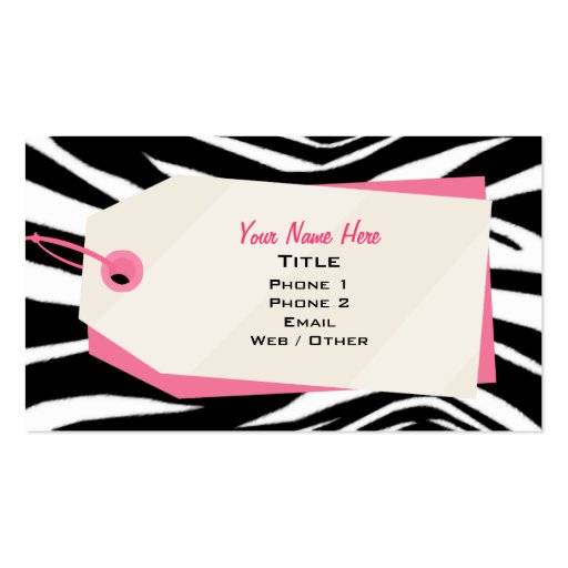 Zebra Print & Shopping Tag Retail Business Card (back side)