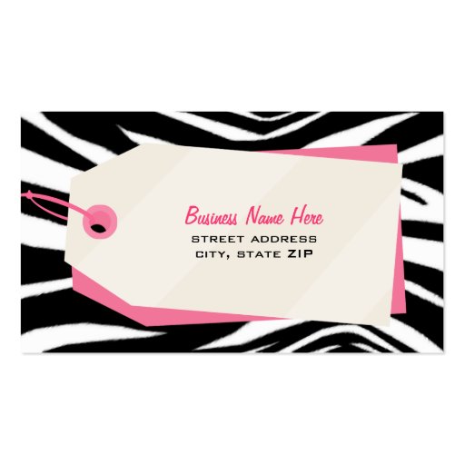 Zebra Print & Shopping Tag Retail Business Card (front side)