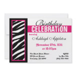 Zebra Print Side Fuchsia Birthday Party Invitation