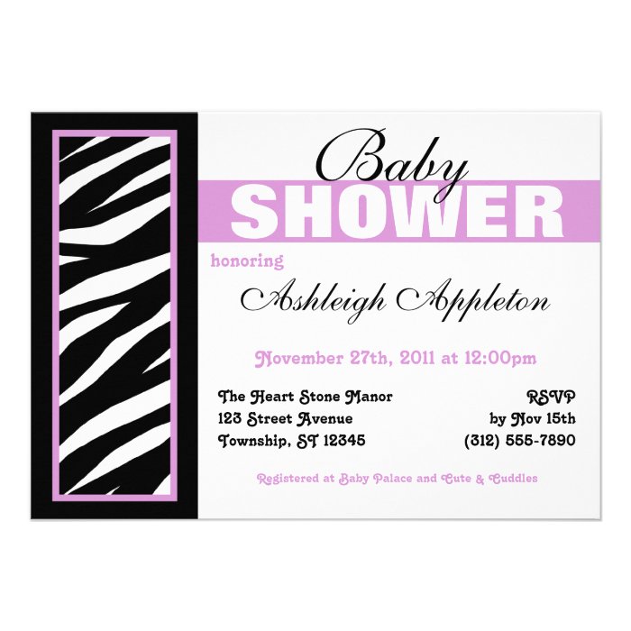 Zebra Print Side Purple Baby Shower Invitations