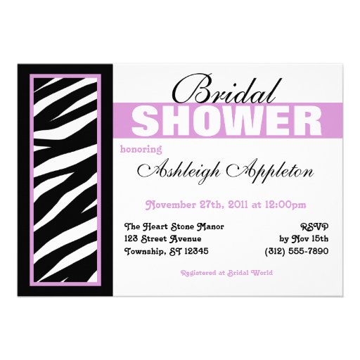 Zebra Print Side Purple Bridal Shower Invitations