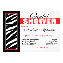 Zebra Print Side Red Bridal Shower Invitations