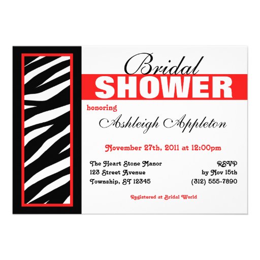 Zebra Print Side Red Bridal Shower Invitations
