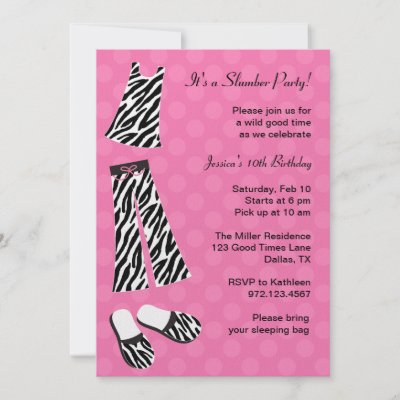 Zebra Print Slumber Party Invitations