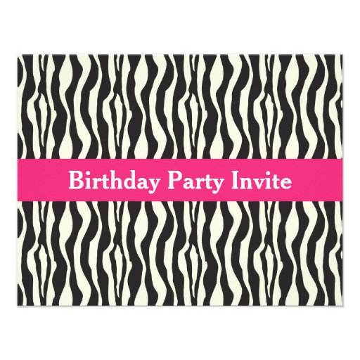 Zebra Print Spa Birthday Party Invitation Personalized Announcement
