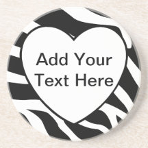 Zebra Print Stripes White Heart Coaster
