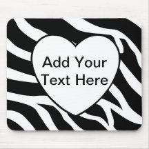 Zebra Print Stripes White Heart Mousepads