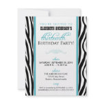 Zebra Print Sweet 13 Party Invitation (aqua)