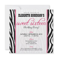 Zebra Print Sweet 16 Party Invitation (pink) invitation