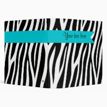 Zebra Print Teal Blue Banner Personalized 3 Ring Binders
