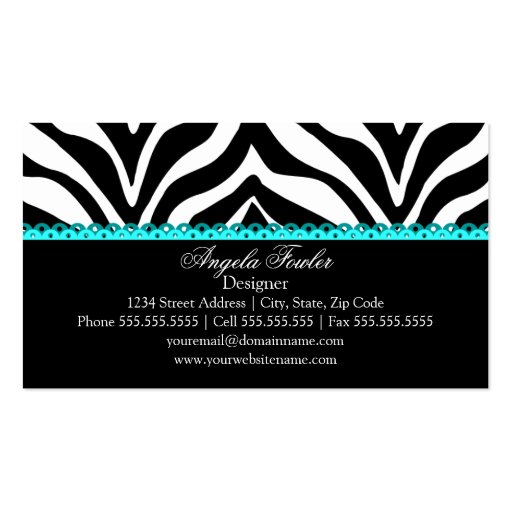 Zebra Print & Turquoise Lace Elegant Business Card (back side)