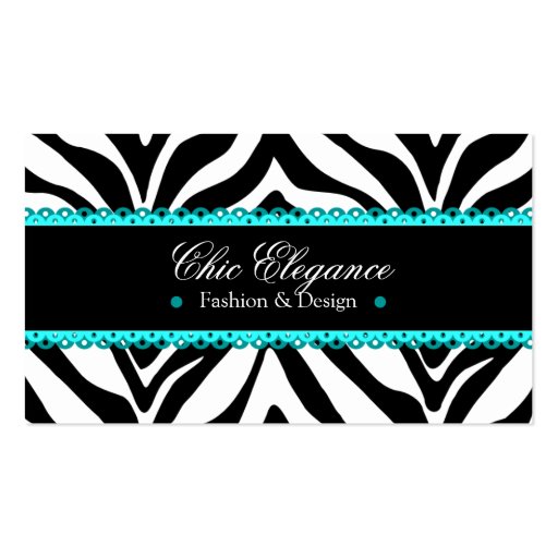 Zebra Print & Turquoise Lace Elegant Business Card (front side)