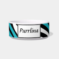 Zebra Print Turquoise Mix Personalized Cat Bowl pet bowls