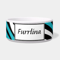 Zebra Print Turquoise Mix Personalized Dog Bowl pet bowls