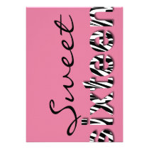 Zebra Print Typography Design Sweet 16 Invitation