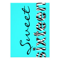 Zebra Print Typography Design Sweet 16 Invitation