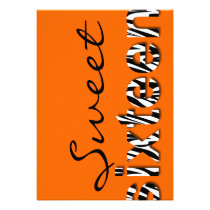 Zebra Print Typography Design Sweet 16 Invitation