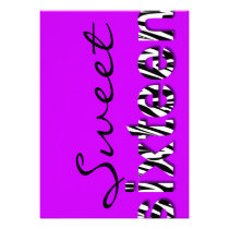 Zebra Print Typography Design Sweet 16 Invitation