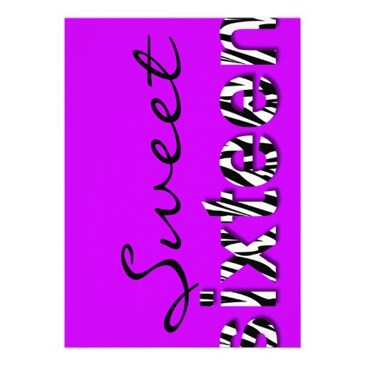 Zebra Print Typography Design Sweet 16 Invitation