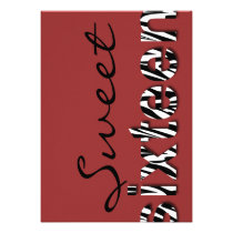 Zebra Print Typography Design Sweet 16 Invitation