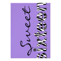 Zebra Print Typography Design Sweet 16 Invitation