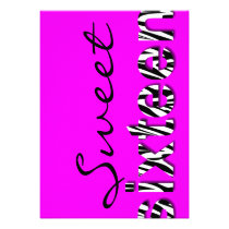 Zebra Print Typography Design Sweet 16 Invitation