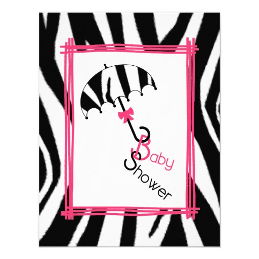 Zebra Print Umbrella Baby Shower Invitation