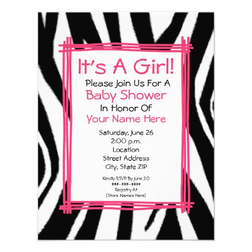 Zebra Print Umbrella Baby Shower Invitation