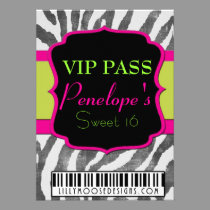 Zebra Print VIP Pass Sweet 16 Invitation invitations