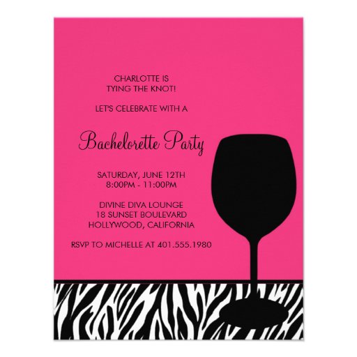 zebra print wine bachelorette invitation
