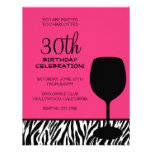 zebra print wine birthday invitations
