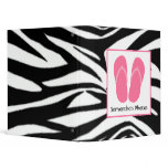 Zebra Print With Pink Flip Flops 3 Ring Binder