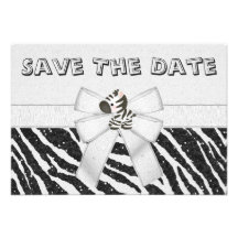 Zebra & Printed Bow Baby Shower Save the Date Invitations