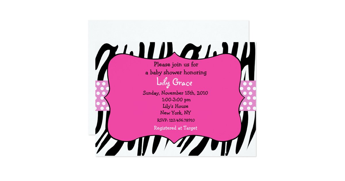 Zebra Prints Hot Pink Baby Shower Invitations | Zazzle