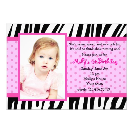 Zebra Prints Hot Pink Photo Birthday Invitations