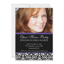 Zebra Purple Accent Photo Open House Graduation In Personalized Invites
