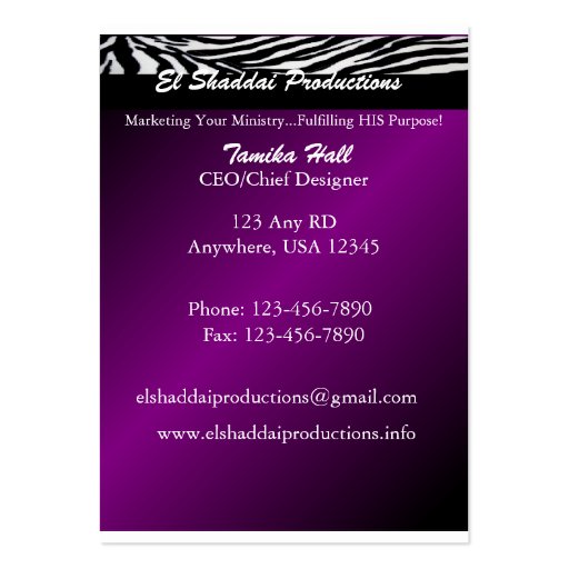 Zebra Purple Business | Ministry Card Business Cards (front side)